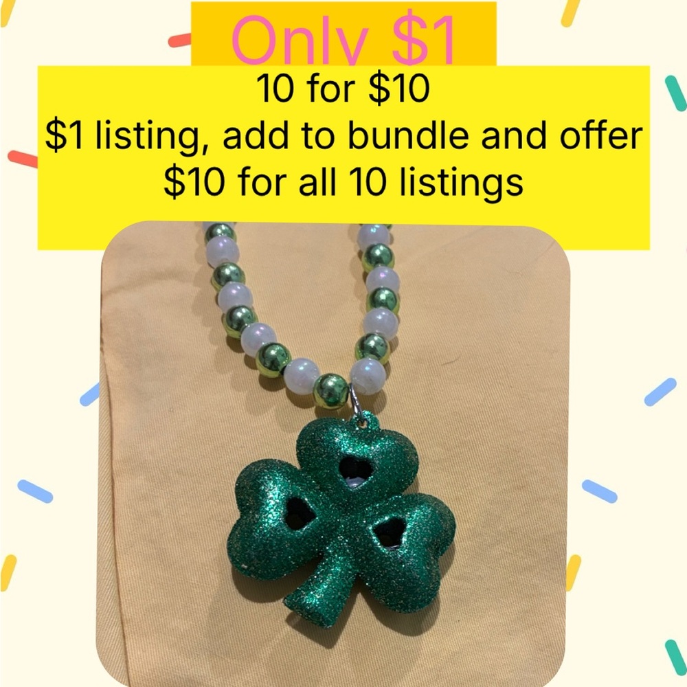 Green Shamrock Beaded Necklace